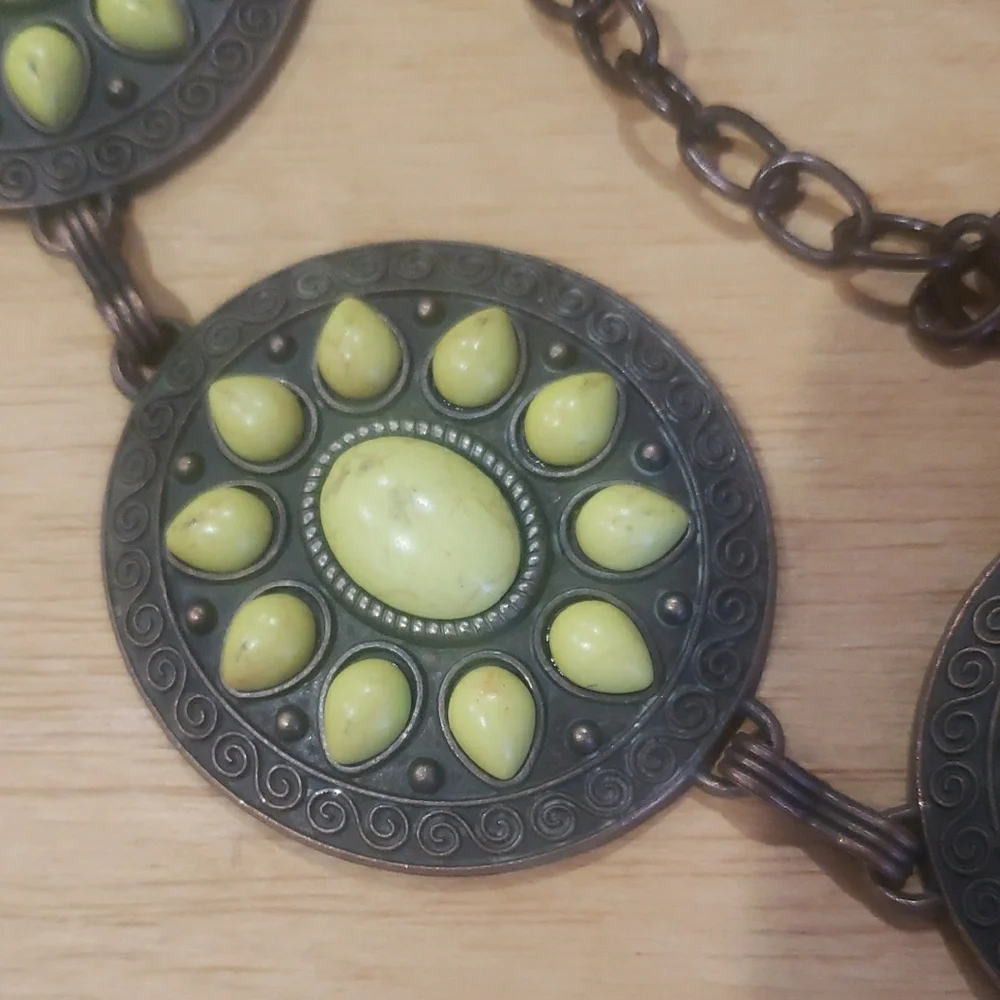 Bohemian Style Zinc Alloy Studded Green Aventurine Embellished Waist Chain Belt